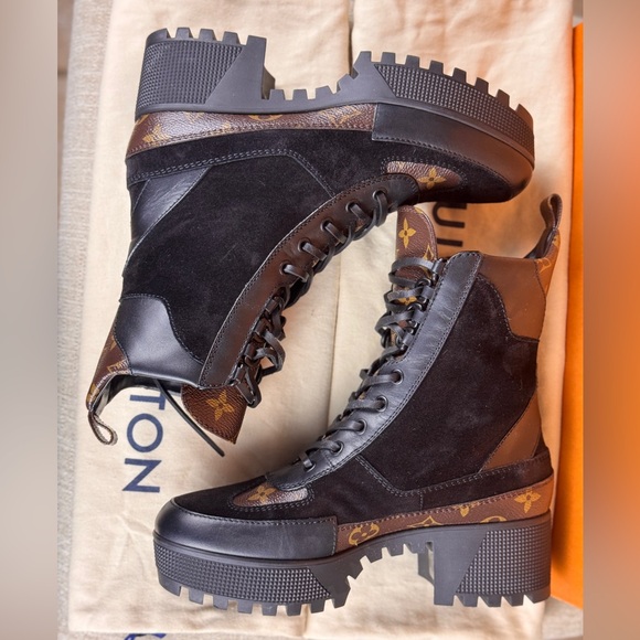 Louis Vuitton Shoes - LOUIS VUITTON LAUREATE PLATFORM DESERT BOOT SIZE 36.5 BROWN/Black